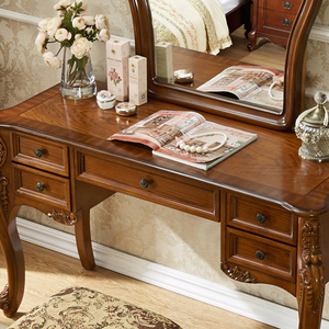 Solid Wood Makeup <strong>Table</strong> with Mirror, <strong>Vintage</strong> <strong>Dressing</strong> <strong>Table</strong> with Drawers and Storage Cabinet, Luxury Bedroom Furniture Set - Product Image 3