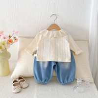 Ensemble de vêtements pour bébé et tout-petit Angou, chemise en coton à col en dentelle, pantalon en jean pour bébé fille