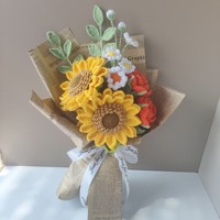 Bouquet de fleurs fait main au crochet (tournesol et rose) pour cadeau et décoration intérieure, bouquets de fleurs finis et emballés, vente en gros