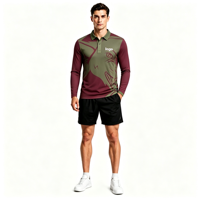 Polo à manches longues pour homme avec impression de loup personnalisée par sublimation, impression intégrale pour un style streetwear