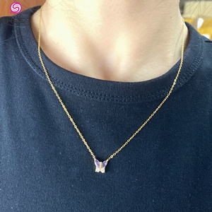 Collar con Colgante de Acero Inoxidable 316L Norma Europea, con Circonitas, Chapado en Oro, con Diseño de Corazón, Mariposa, Trébol de <span class=keywords><strong>4</strong></span> Hojas y Flor - Product Image 4
