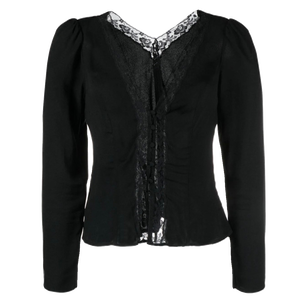 Blusa de Encaje Negro Francés para Mujer, Manga Larga, Cuello en V Sexy, Cintura Ajustada, Top Elegante de Alta Gama - Product Image 5