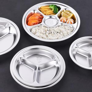 304 Stainless Steel Divided Dining Plate Round Food Grade Microwave Safe For Children Student Meal - Product Image 3