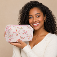 Sac cosmétique matelassé personnalisé avec logo, 23x11x11CM, trousse de maquillage, sac de toilette de voyage à imprimé floral tendance