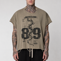 T-shirt Homme Streetwear Personnalisé Effet Vieilli, Coupe Musclée, Motif Serpent Vintage, Ourlet Brut, Coupe Oversize, Imprimé Numérique, Manches Découpées
