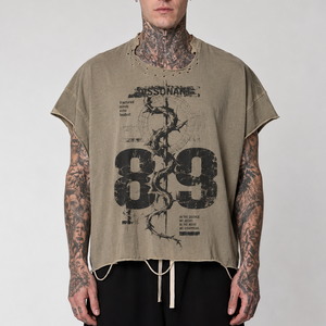 <span class=keywords><strong>T</strong></span>-<span class=keywords><strong>shirt</strong></span> da uomo streetwear personalizzata effetto distressed con grafica serpente vintage, orlo grezzo, oversize, <span class=keywords><strong>stampa</strong></span> <span class=keywords><strong>digitale</strong></span> e maniche tagliate - Product Image 5