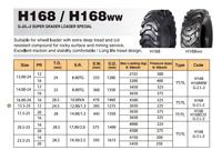 Neumático OTR MORE H168/H168ww 14.00-24, 12PR 16PR, Carga 3650kg, Banda de Rodadura 25mm, G-2/L-2, Especial para Motoniveladoras y Cargadoras