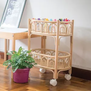 Cesta de almacenamiento de mimbre para niños, estante de mimbre con ruedas, organizador y artesanías, venta al por mayor - Product Image 6