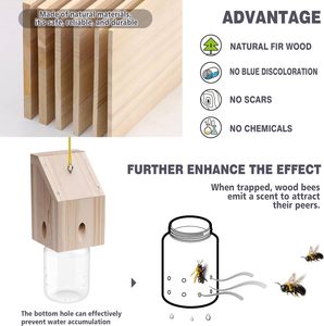 Piège à abeilles charpentières style hangar d'automne, suspendu, amovible, en <span class=keywords><strong>bois</strong></span> et plastique (1 unité) - Product Image 6