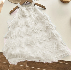 Robes d'été sans manches à bretelles et pompons pour bébés filles, style gâteau, vêtements pour enfants, robe douce pour filles pour les fêtes - Product Image 3
