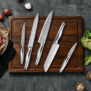 Ensemble de 6 couteaux de chef en acier plein creux avec manche en acier inoxydable et bloc magnétique en bois - Product Image 3