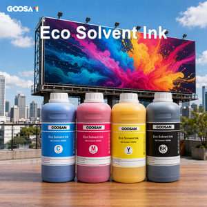 Tinta ecosolvente GOOSAM Vivid CMYK de 1000 ml, bajo olor, color estable, para impresión de pegatinas en exteriores con impresoras Epson I3200, I1600 y XP600. - Product Image 1