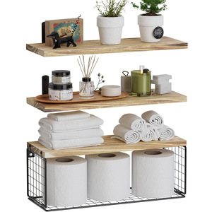 Étagère suspendue murale en bois personnalisable Étagère de séparation flottante à plusieurs niveaux Toilette en bois avec papier Stora - Product Image 3