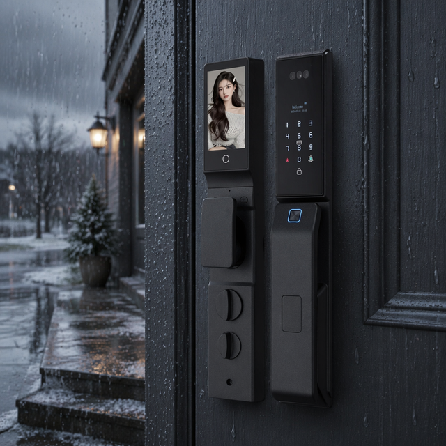 S940MAX Face ID Palmprint Keyless Entry Security System Aluminum Alloy Visual Intercom Tuya Smart Lock Cloud WiFi Black Home