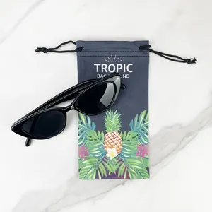 Wholesale Custom Printing Logo Soft Drawstring Microfiber Eye Glasses Sunglasses Bag Pouch Case With Cloth