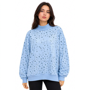 Sweat-shirt imprimé surdimensionné élégant pour femme, col montant, haut décontracté en coton doux, pull tendance pour tenue de tous les jours - Product Image 1
