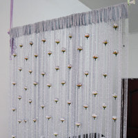 Tendance 1*2m Léger Élégant 16 Fleurs Roses Rideau à Cordes Salon Romantique Pompons Rouges Rideaux de Porte Décoration Intérieure