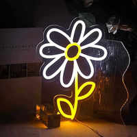 Lampe LED personnalisée en forme de marguerite, néon, vase à fleurs, pétales épanouis, blanc, jaune, vert, décoration murale et de table, ambiance printanière naturelle, lampe d'ambiance pour la maison, enseigne lumineuse