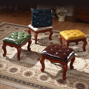 Taburete con Patas de Madera Maciza, Tapizado en Cuero de Diferentes <span class=keywords><strong>Colores</strong></span>, para Niños, Sala de Estar, Venta Directa de Fábrica - Product Image 1