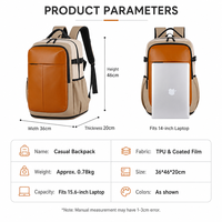 Sac à dos de voyage pour ordinateur portable, film en cuir TPU imperméable, sac pour ordinateur 15,6 pouces, poche indépendante pour chaussures