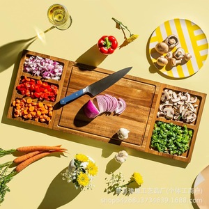 Juego de tablas de queso de madera de acacia, rectangular, multifuncional, tabla de cortar para cocina con compartimentos para preparar y servir alimentos - Product Image 1