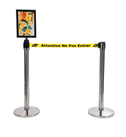 Poteau de signalisation moderne amovible et portable avec porte-affiche A4 et diamètre de poteau de 63 mm pour le guidage des files d'attente dans les banques ou les hôpitaux