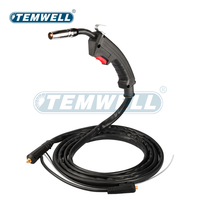 Torche de soudage MIG TEMWELL 14AK 120A refroidie par air, col de cygne plaqué cuivre, câble de 3m, double interrupteur, connecteur Euro, gaz mélangé CO2 60