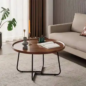 2024 YOUTAI direct sale round wood color mdf iron art leg small coffee and side tables living room furniture