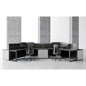 Meubles de bureau modulaires pour employés, poste de travail à 120 degrés, bureau 4 places, poste de travail pour 4 personnes, tables en bois - Product Image 3