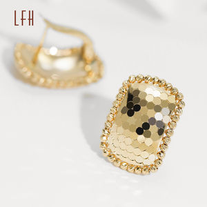 Pendientes de Aro Cuadrados Simples de Metal Dorado de 18k para Mujer, Pendientes Cuadrados Minimalistas, Joyería, Pendientes Cuadrados de Textura Irregular de Metal - Product Image 3