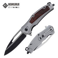 Couteau de survie pliant Hongrui 2026 en acier 3Cr13, personnalisé, pour le camping et la chasse, avec manche en acier et bois