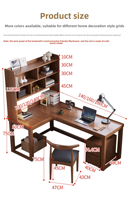 Chaise et table d'ordinateur d'angle en forme de L en bois massif, avec une armoire de classement pour un rangement pratique des livres et des documents