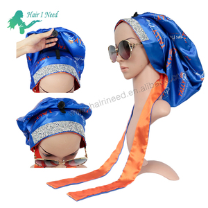 Logo personnalisé extensible Satin cheveux <span class=keywords><strong>Bonnet</strong></span> et bord écharpe bandeau réversible Bling Double couche longs Bonnets en Satin avec bande de cravate - Product Image 5