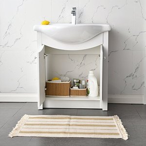 ตู้ห้องน้ำแบบตั้งพื้นสีขาวพร้อมอ่างเซรามิกในตัว ตู้เก็บของสองบาน - Product Image 6