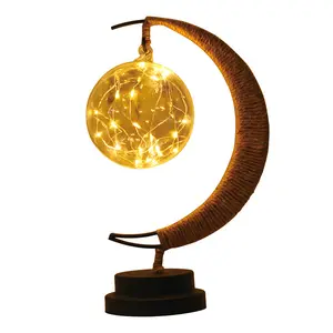 Moon-Star Nachtlicht LED Home Decor Leuchtende Lampe Handgemachte Schmiedeeisen Art Star Moon Nachtlicht Vintage Glow Up String Bulbs