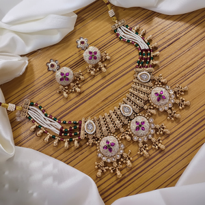 Ensemble de collier ras du cou plaqué or pierre Kundan et perle Meenakari 10574080 Parure de bijoux fins - Product Image 2