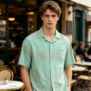 Chemises en tricot à fleurs pour hommes Lin/coton Respirant Séchage rapide Décontracté Été Manches courtes - Product Image 1