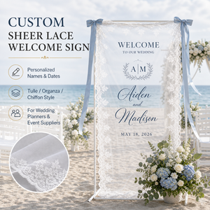 Panneau de <span class=keywords><strong>bienvenue</strong></span> personnalisé en dentelle transparente pour <span class=keywords><strong>mariage</strong></span>, bannière en tulle sur mesure pour l'entrée de la cérémonie, décoration événementielle - Product Image 1