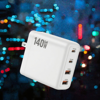 Adaptateur d'alimentation universel 140W 2C2A GaN PD à charge rapide 20V avec prises EU/US/UK/Canada pour voyage et maison, avec protections OTP et OVP