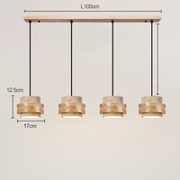 Luminaire suspendu rectangulaire Wabi Sabi en pierre jaune à 3 lumières, pour îlot de cuisine, restaurant, style médiéval, en travertin et bois