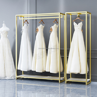 Décorations de boutique, présentoir de vêtements en métal doré, vitrine dorée, support pour robe de mariée
