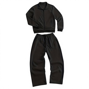 Custom Mens Black Tracksuit Set Zip Jacket Wide Leg <b>Pants</b> Casual Streetwear Sportswear Two Piece Matching Outfit Supplier - Product Image 1