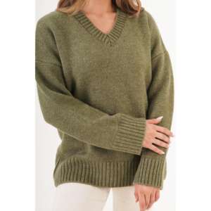 เสื้อสเวตเตอร์ผู้หญิงคอวีสีกากี ผ้าถักหนา ทรงเข้ารูป สไตล์ลำลอง ติดกระดุมแถวเดียว ลายพิมพ์ด้านหน้า แฟชั่นสำหรับฤดูใบไม้ร่วง/ฤดูหนาว ขายส่ง - Product Image 2