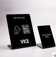 Support de table en acrylique PVC personnalisé avec NFC, support intégré NFC pour avis Google, plaque NFC, support de menu de restaurant NFC
