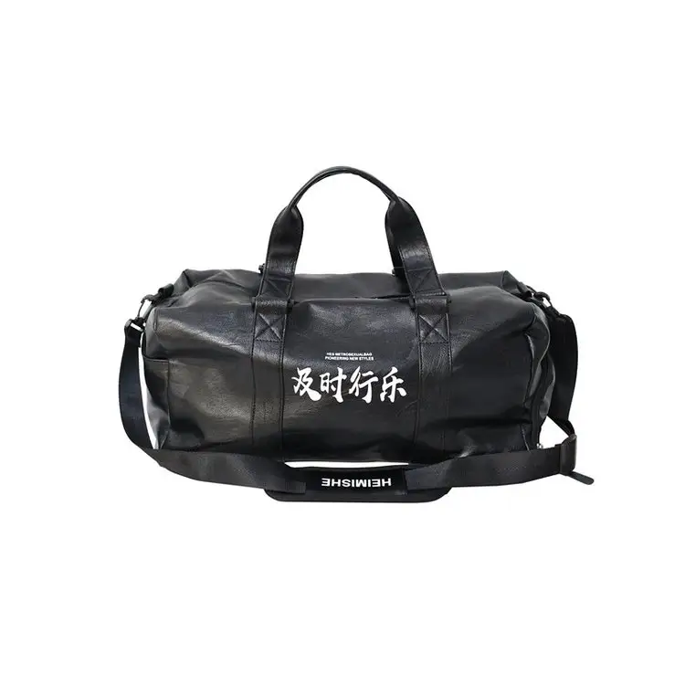 Sac de Voyage Duffle Nouveau Style Noir Uni Personnalisé Voyage Multifonctionnel Grand Sac de Sport en Cuir