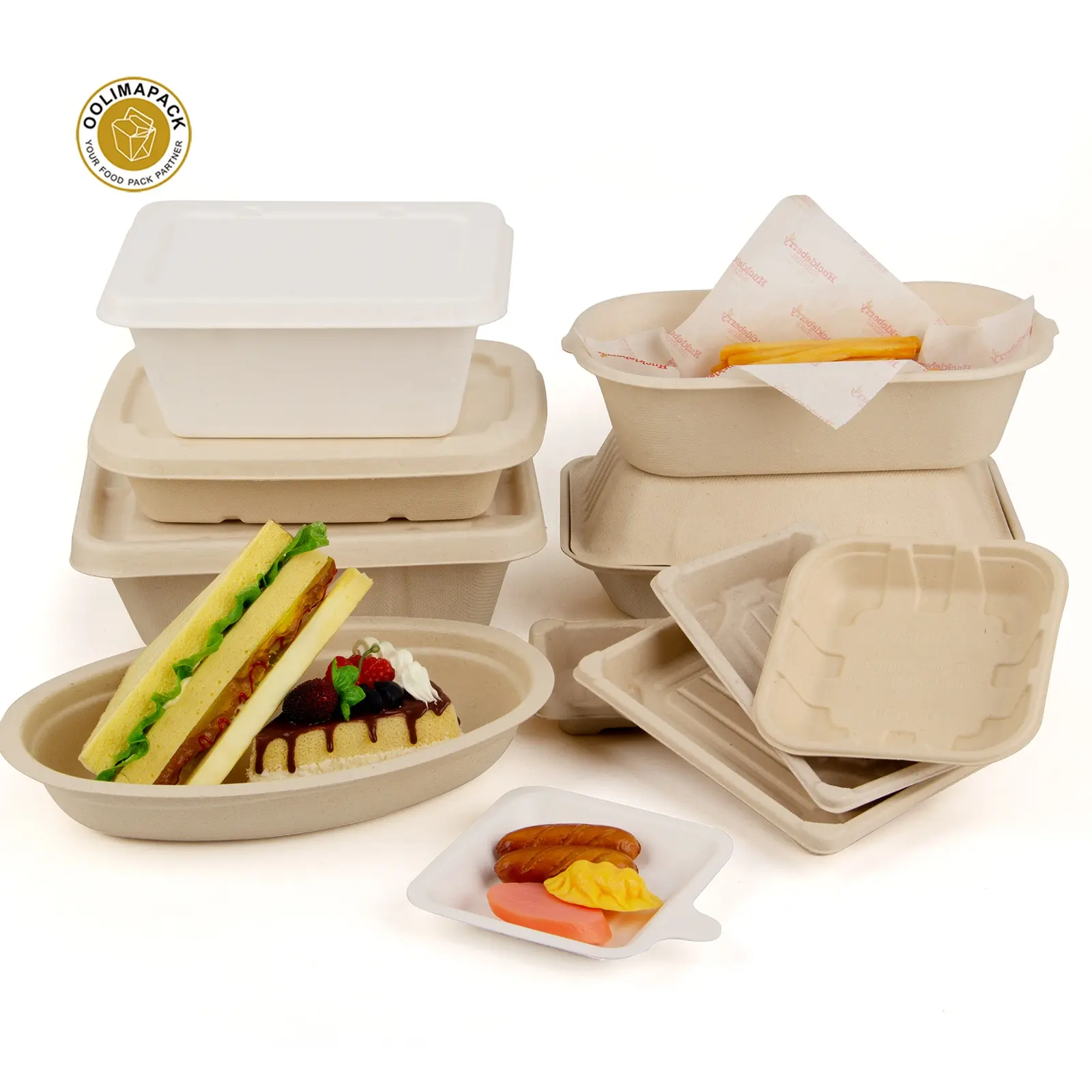 100% biodegradabile Fast Food scatola di Imballaggio di Carta Per Andare Set di Stoviglie Usa E Getta Bagassa di Canna Da Zucchero Da Asporto Lunch Box Con Coperchio