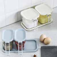 Boîte d'assaisonnement Rectangle carré en plastique Transparent combiner ensemble Pot à condiments bocaux cuillère sans BPA lavable au lave-vaisselle de qualité alimentaire