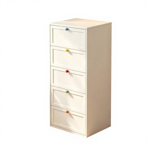5 <strong>Drawer</strong> Storage Cabinet White Slim Chest with Colorful Round <strong>Knobs</strong> Children Bedroom Narrow Dresser Toy Storage Furniture - Product Image 1