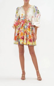 Nouvelle mini robe en lin de coton imprimé pour femmes du créateur de mode décontracté à manches longues col en v méthode de tissage tissé - Product Image 2