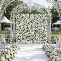 Mur de fleurs artificielles DKB blanc et vert, roses et plantes de haute qualité, toile de fond déroulable souple 8x8 pieds pour mariage et baby shower